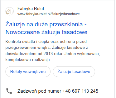 Przykładowa reklama w wyszukiwarce Google